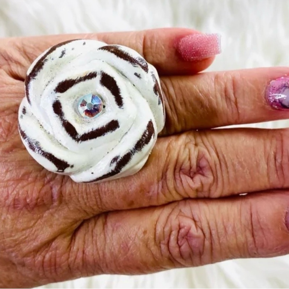 OOAK White Rose Ring Adjustable By Artist Sookie Sookie